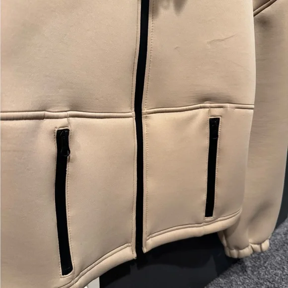 Zara Scuba Zip Up Jacket Size Small Beige Puff Sleeve Athleisure - Picture 7 of 11